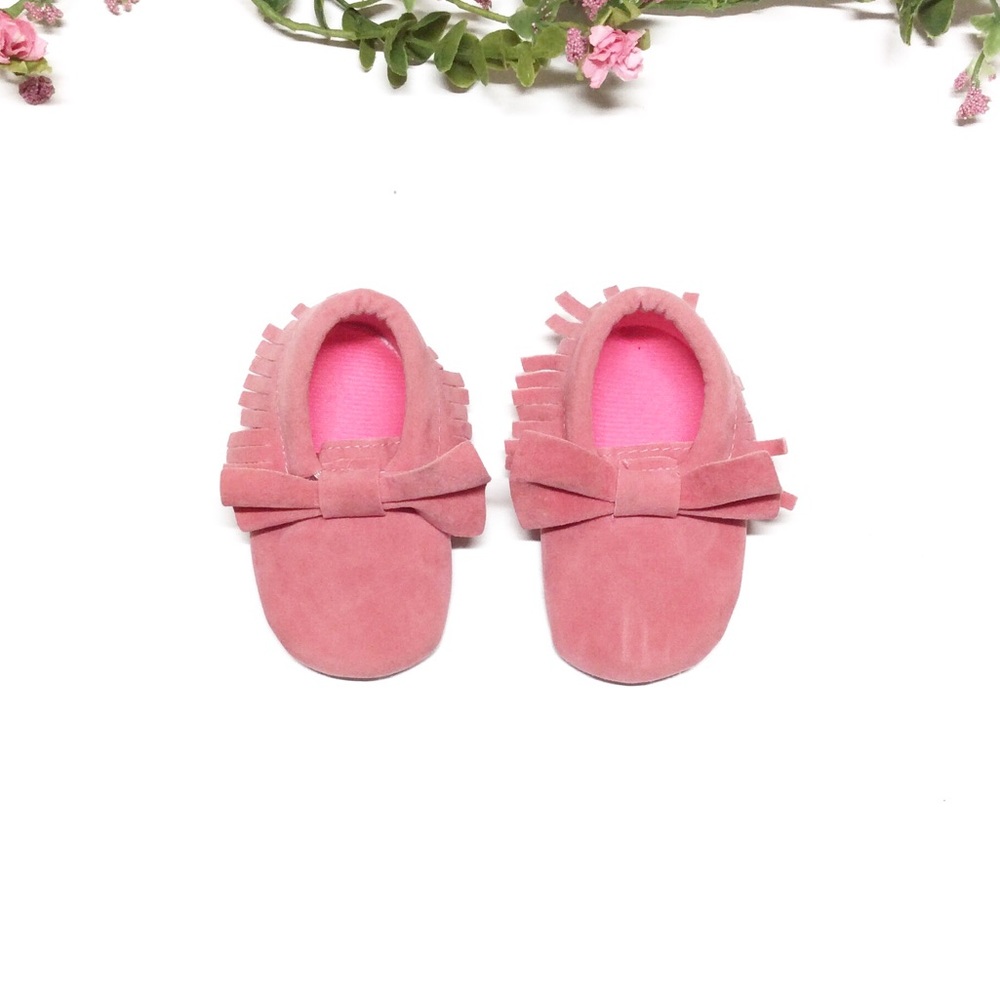 Pink Newborn Bow Moccasins